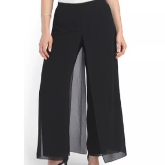 Nic + Zoe Womens Dress Pants Black Chiffon Overlay Wide Leg Size 10 - Picture 1 of 6